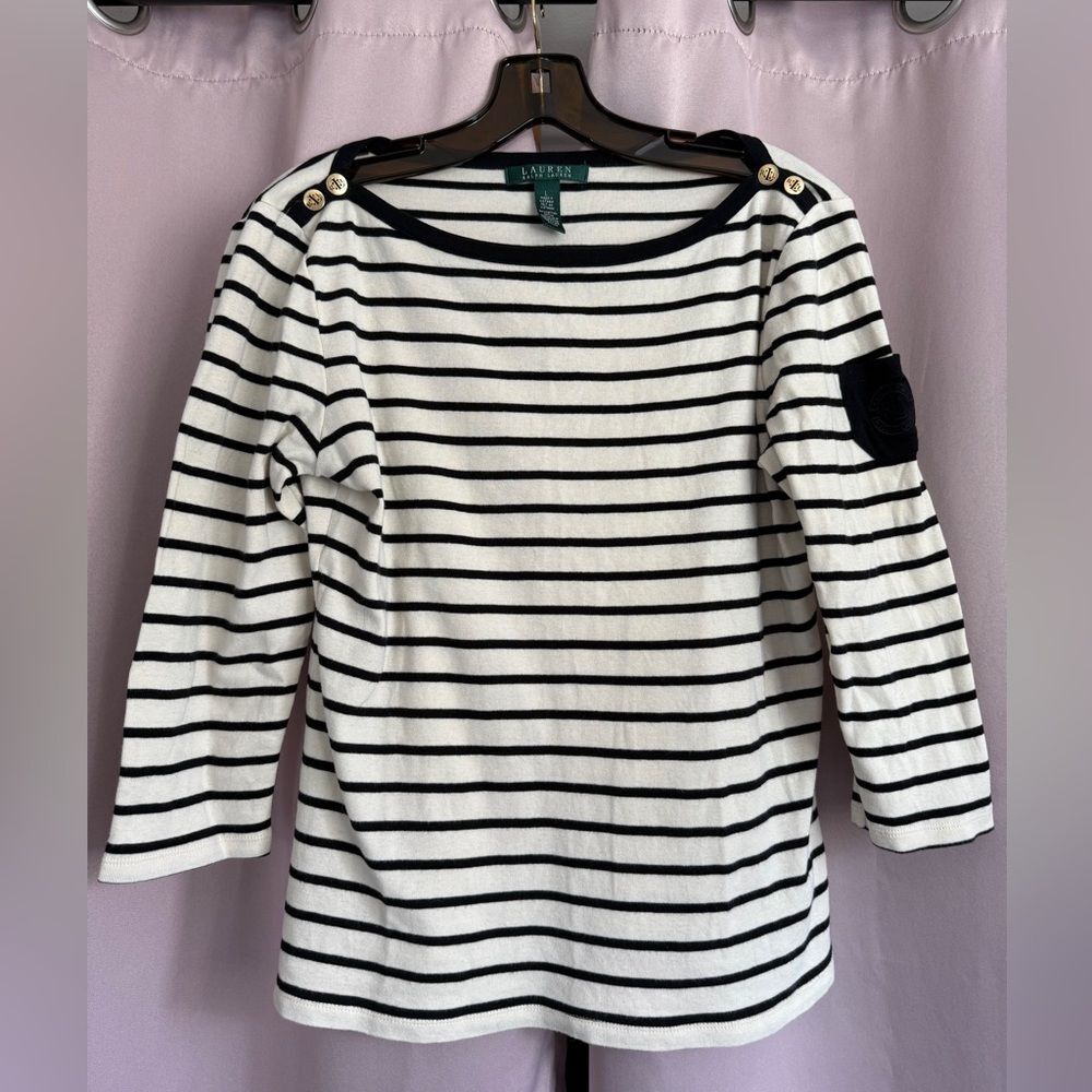 Lauren Ralph Lauren Navy and White Striped Top